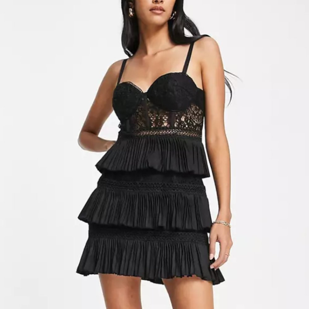 ASOS DESIGN Black Lace Corset Dress - Size 12